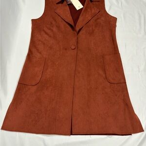 Solitaire Rust Brown Suede-Look Sleeveless Trench Coat